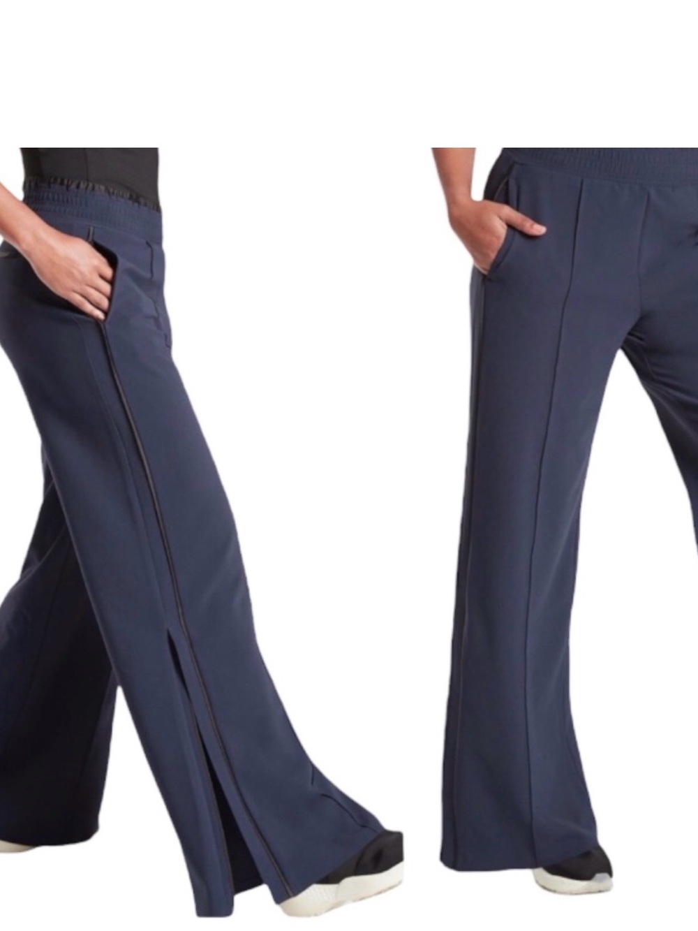 Athleta Black Metropolis Tuxedo Stripe Wide-Leg Pull-On Pants